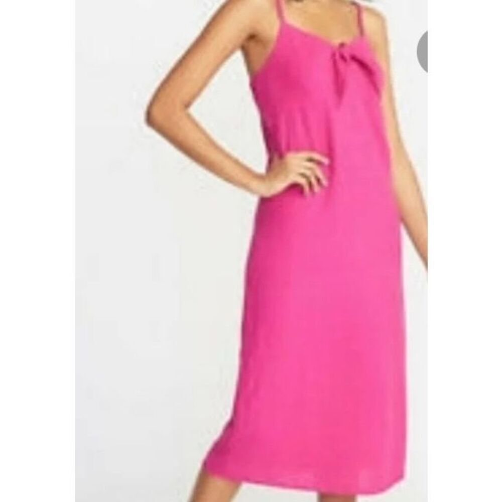 Old navy women’s pink linen blend front tie, midi dress S